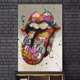 tableau street art bouche toile