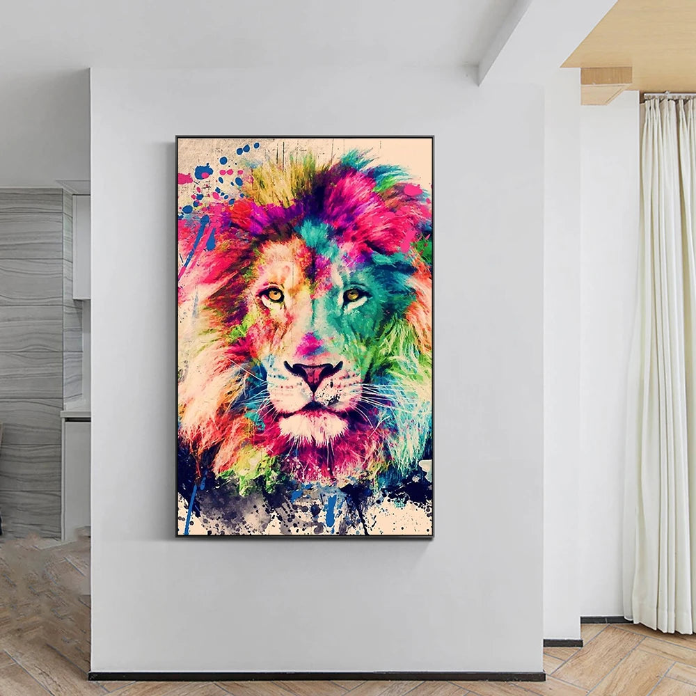 tableau lion coloré