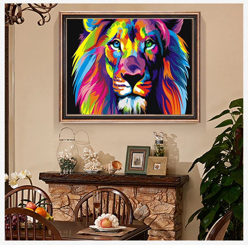 tableau lion pop art décoration murale impression sur toile