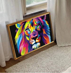 tableau lion pop art cadre