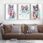 tableau chat coloré trois tableaux