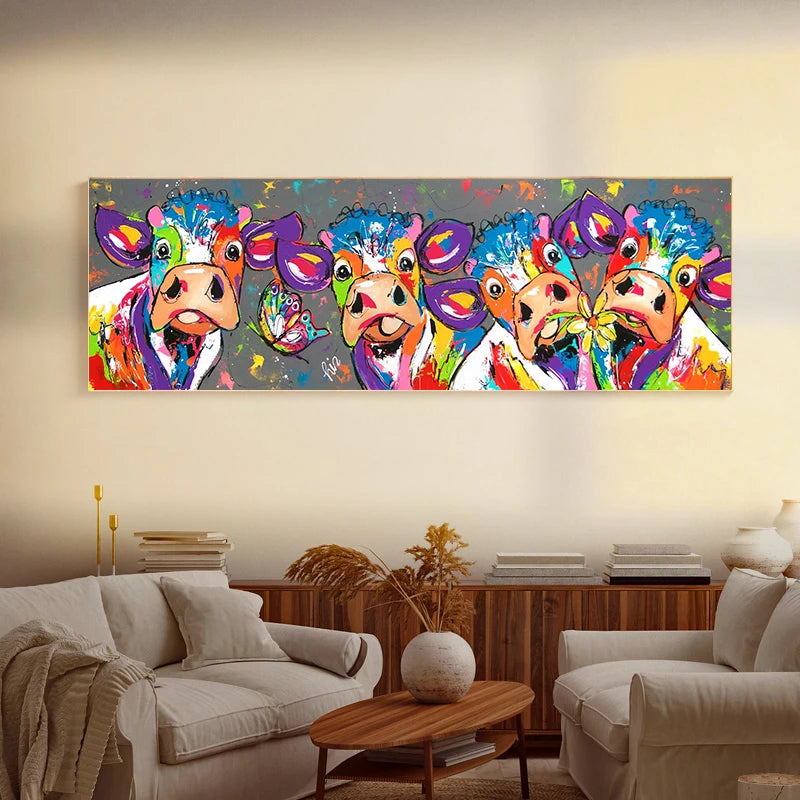 Tableau vache colorée cadre