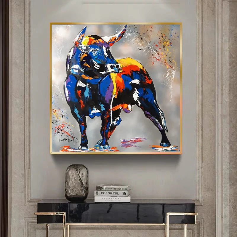 tableau taureau coloré cadre