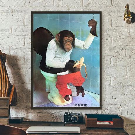 tableau singe aux toilettes