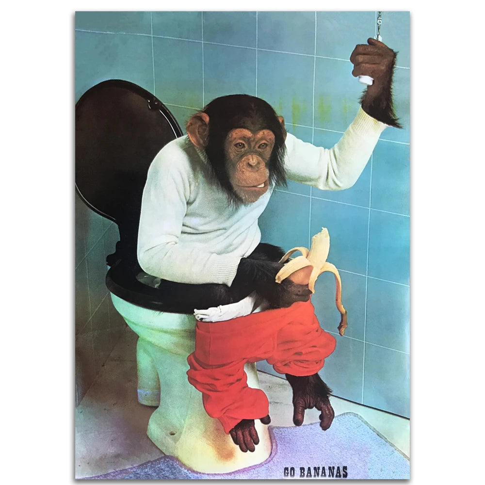 Tableau singe au toilette