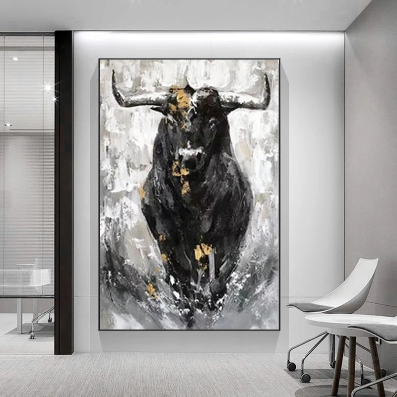 tableau taureau noir et blanc deco murale salon