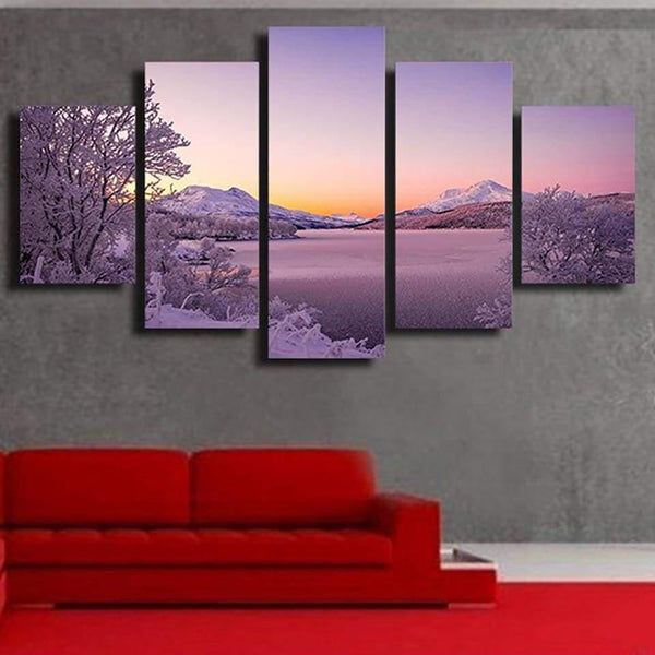 Peinture acrylique paysage d'hiver, toile d'art originale, décoration murale de peinture de paysage, forêt de neige ensoleillée d'hiver, cadeau de Noël - France