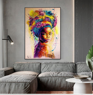 Tableau femme africaine multicolore
