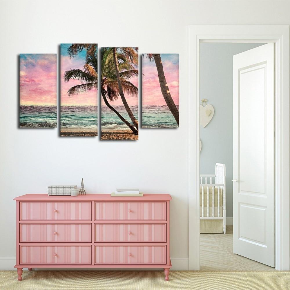 COCOTIERS DE LA PLAGE - Toile imprimée sur châssis - Art-Cadre.fr