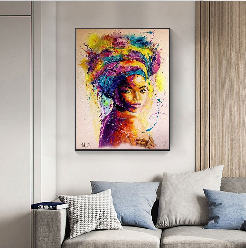 tableau femme africaine multicolore cadre