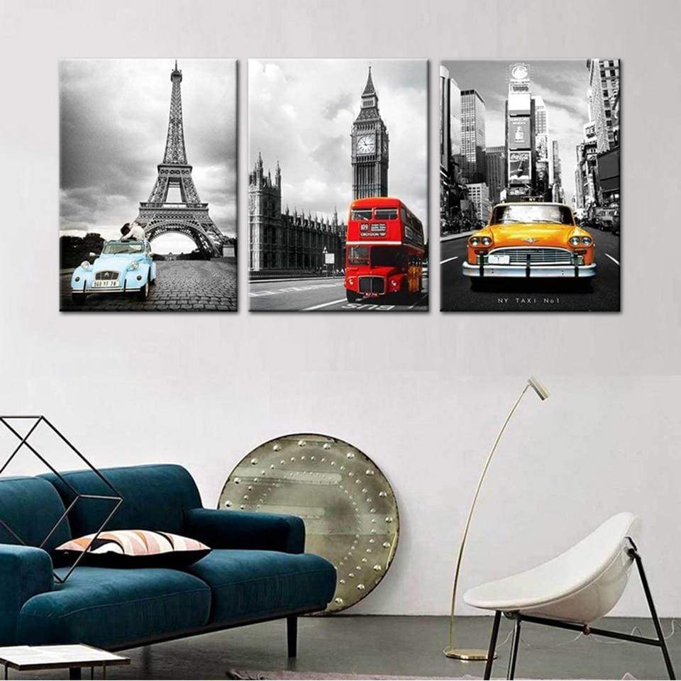 PARIS - LONDRES - NYC - Toile imprimée sur châssis - Art-Cadre.fr