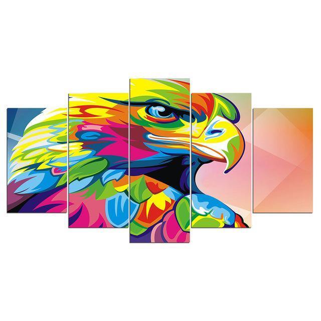 Tableau Aigle pop art| Décoration murale pentaptyque imprimée sur toile. - Art-Cadre.fr