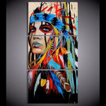 Tableau Amérindienne | Triptyque mural imprimé sur toile. - Art-Cadre.fr