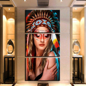 Tableau Amérindienne blonde | Déco murale, triptyque imprimé sur toile. - Art-Cadre.fr
