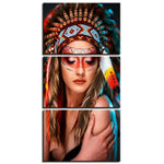 Tableau Amérindienne blonde | Décoration murale, triptyque en impression sur toile. - Art-Cadre.fr