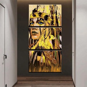 Tableau Amérindienne jaune | Décoration murale imprimée sur toile. - Art-Cadre.fr