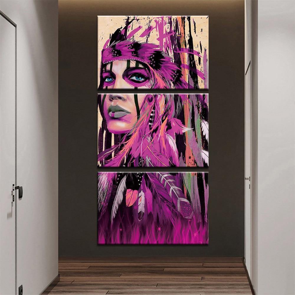 Tableau Amérindienne violette | Décoration murale imprimée sur toile. - Art-Cadre.fr
