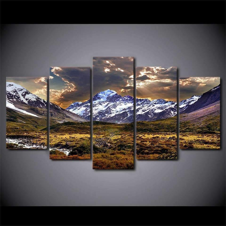 Tableau Aoraki, Nouvelle-Zélande | Décoration murale, pentaptyque sur toile. - Art-Cadre.fr