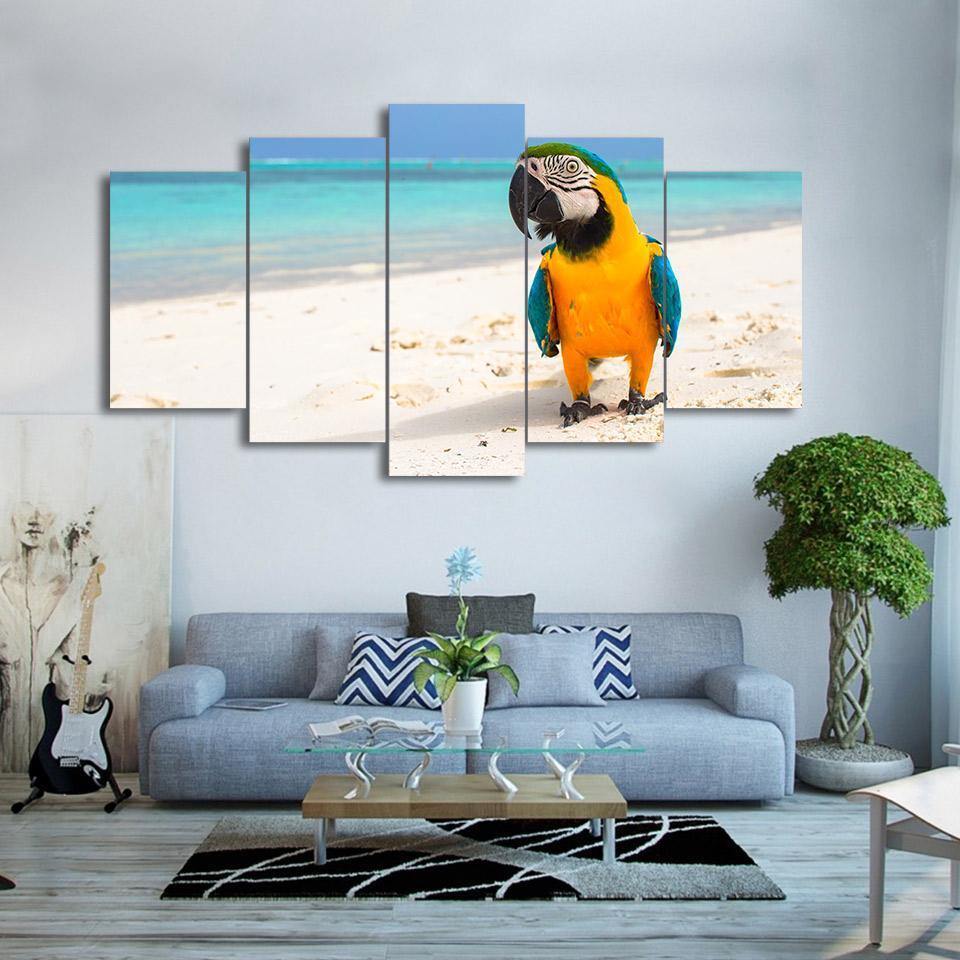 Tableau Ara sur le sable | Décoration murale imprimée sur toile. - Art-Cadre.fr