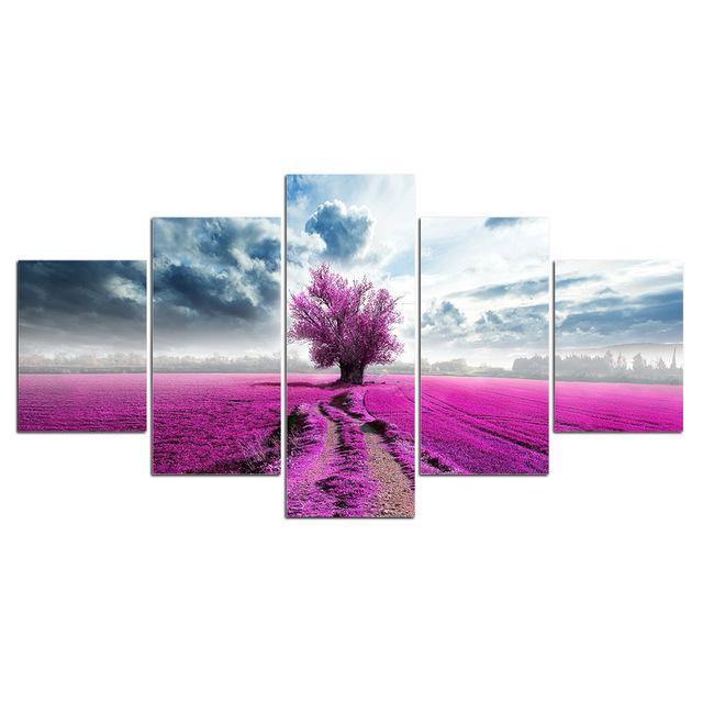 Tableau Arbre mauve | Déco murale pentaptyque imprimée sur toile. - Art-Cadre.fr