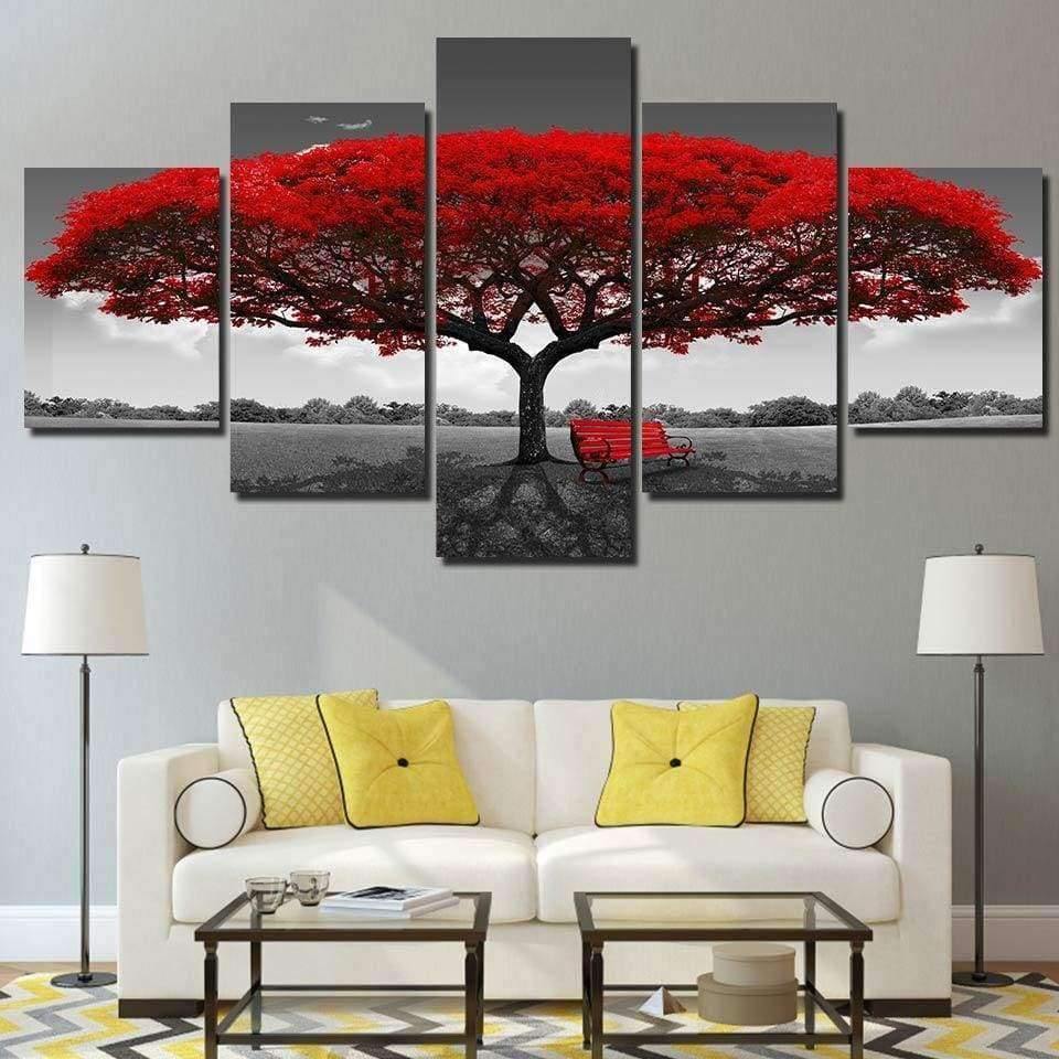 Tableau Impression Sur Toile 160x50cm Abstraction Automne Arbre Feuille - Décoration Murale Panoramique