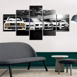Tableau BMW, Évolution | Décoration murale en 5 parties imprimée sur toile. - Art-Cadre.fr
