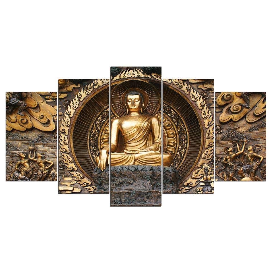 Acheter Cadre en bois massif doré bouddha seigneur peinture sur toile  abstraite bouddha toile affiche religieuse et impression mur art photos  pour salon