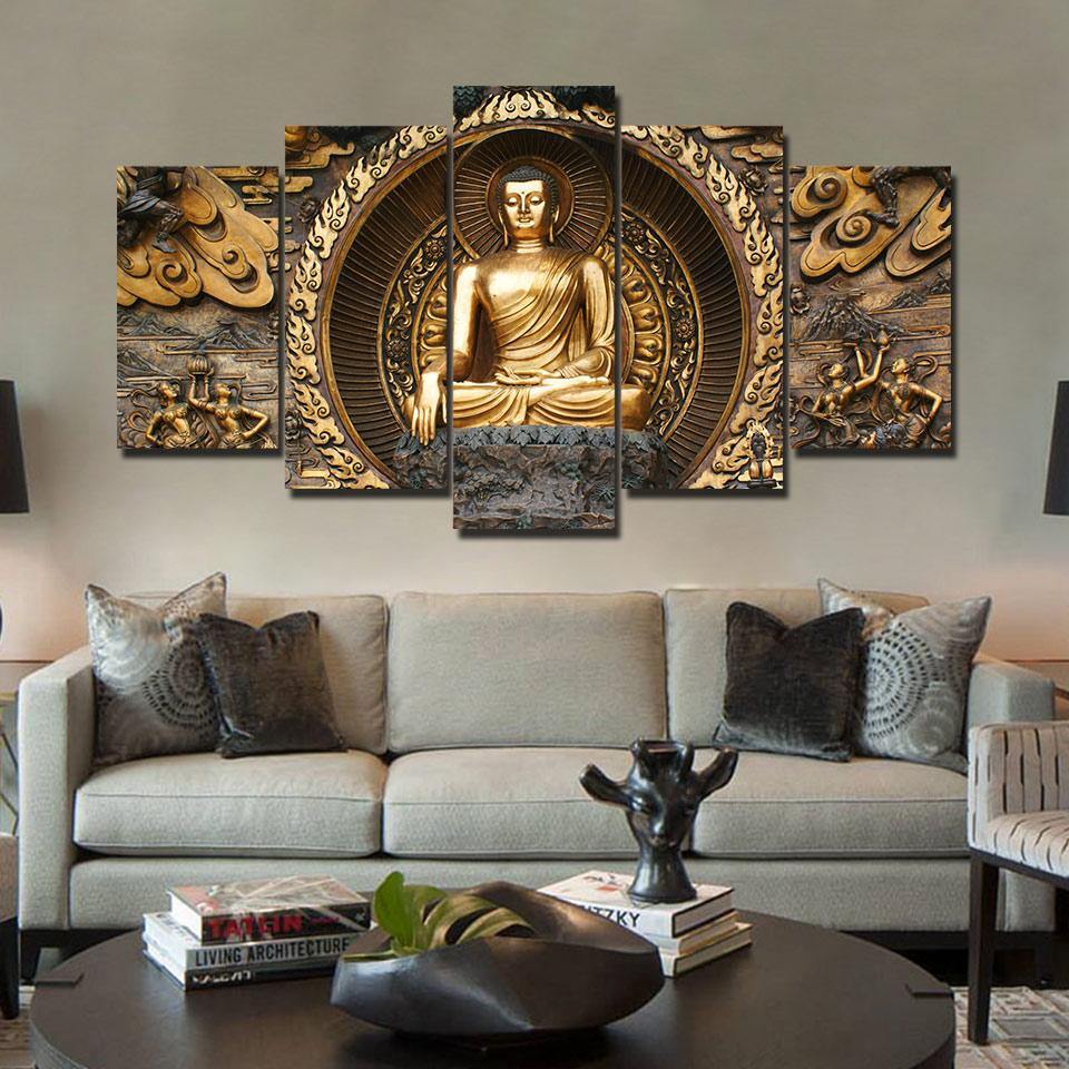 Bouddha avec nénuphar noir / blanc Taille: 120x80 sur toile, énorme XXL  Photos complètement encadrée avec civière, art impression sur murale avec