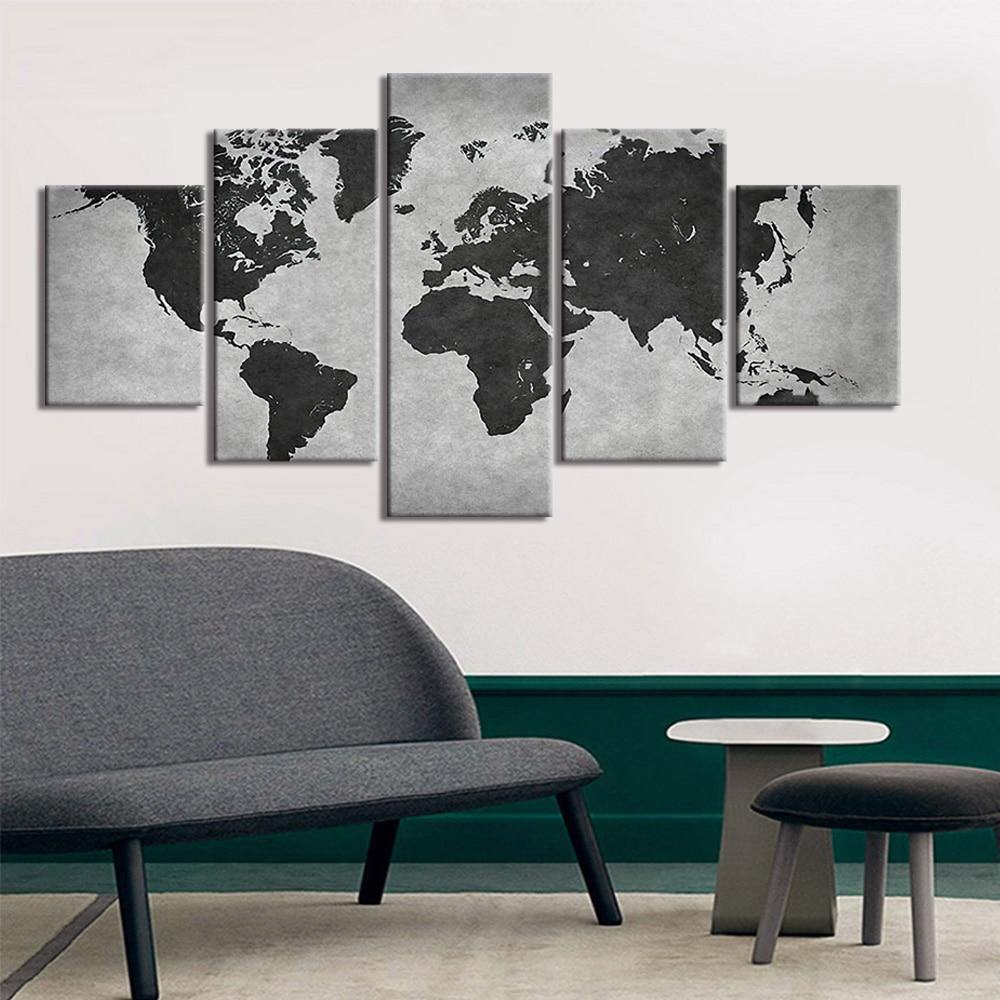 Tableau carte du monde bois bleu-vert Couleur gris Recollection