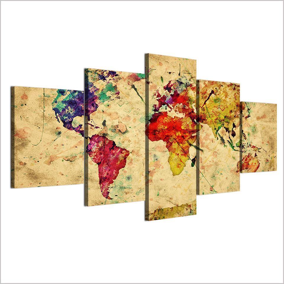 CARTE DU MONDE COLORÉE - Tableau mural sur toile imprimée - Art-Cadre.fr