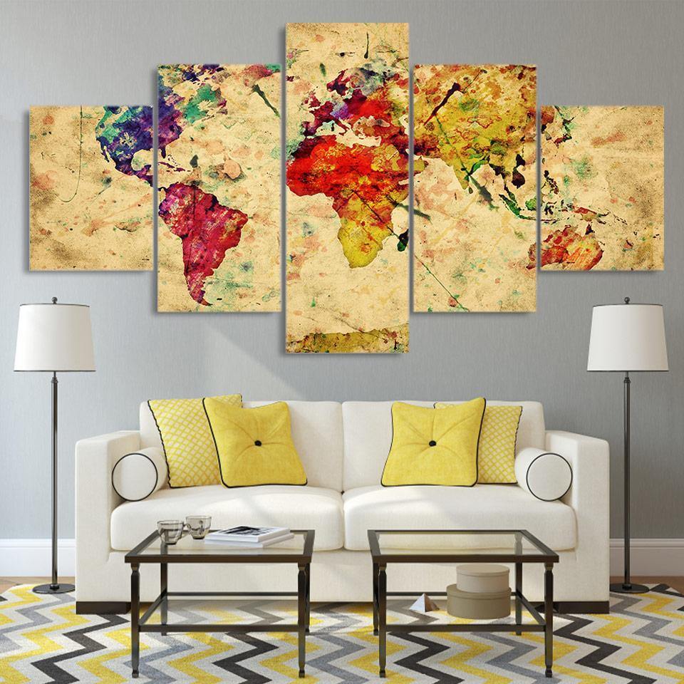CARTE DU MONDE COLORÉE - Tableau mural sur toile imprimée - Art-Cadre.fr