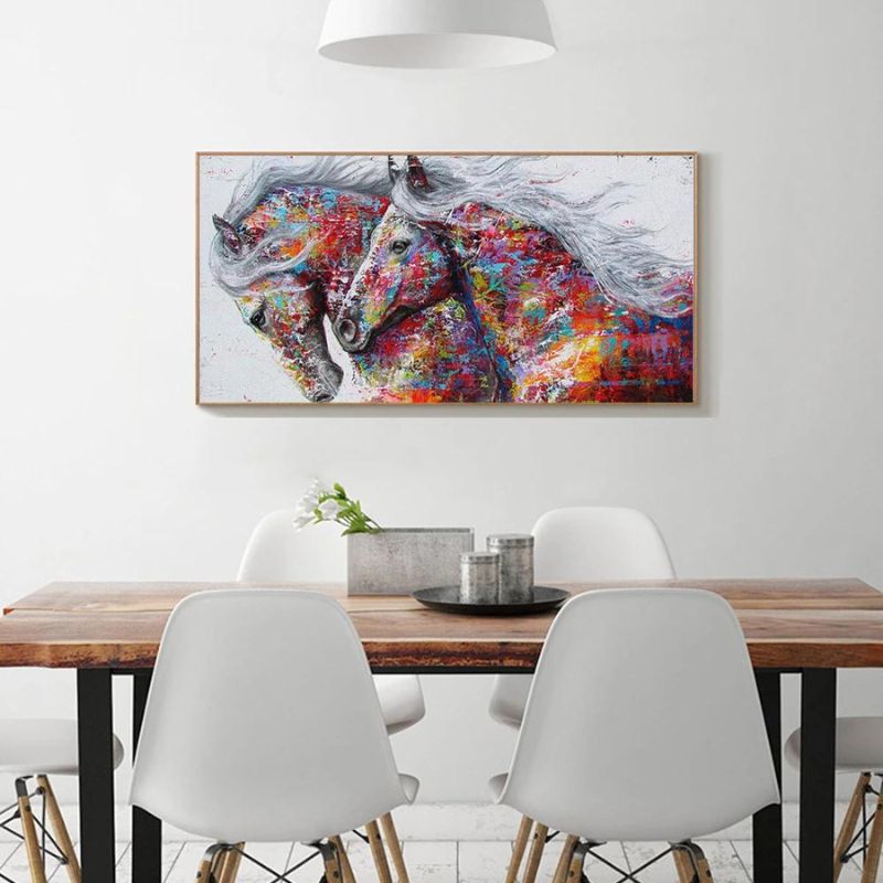 tableau cheval multicolore cadre