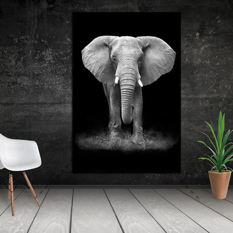 tableau éléphant noir et blanc