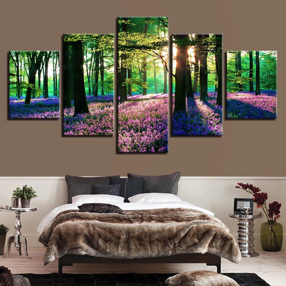 Tableau Forêt fleurie | Décoration murale imprimée sur toile pour la chambre à coucher. - Art-Cadre.fr