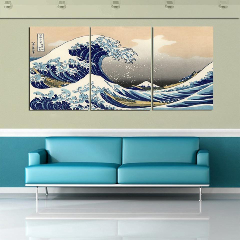 LA GRANDE VAGUE DE KANAGAWA Triptyque Mural Art Cadre fr la-grande-vague-de-kanagawa-triptyque-mural-art-cadre-fr