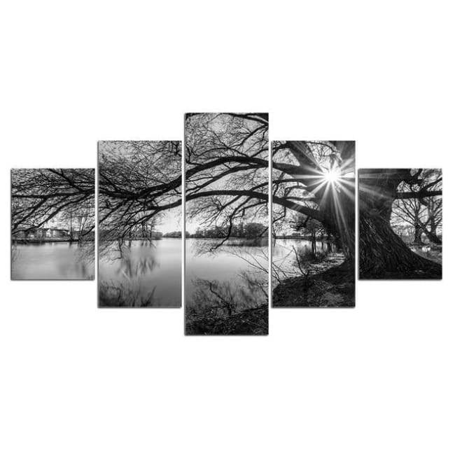 RKGHDCX Tableaux de paysage de forêt de nature.reflet dans le lac Affiche  et Impression sur toile. Cadre noir prêt à accrocher Tableau d'art mural
