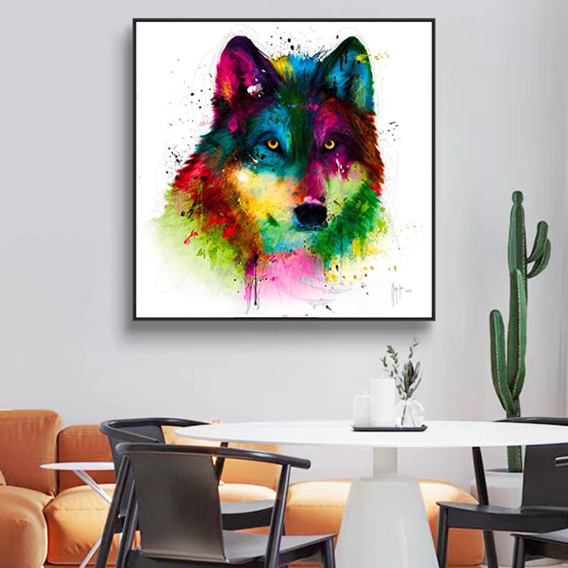 Tableau loup coloré cadre