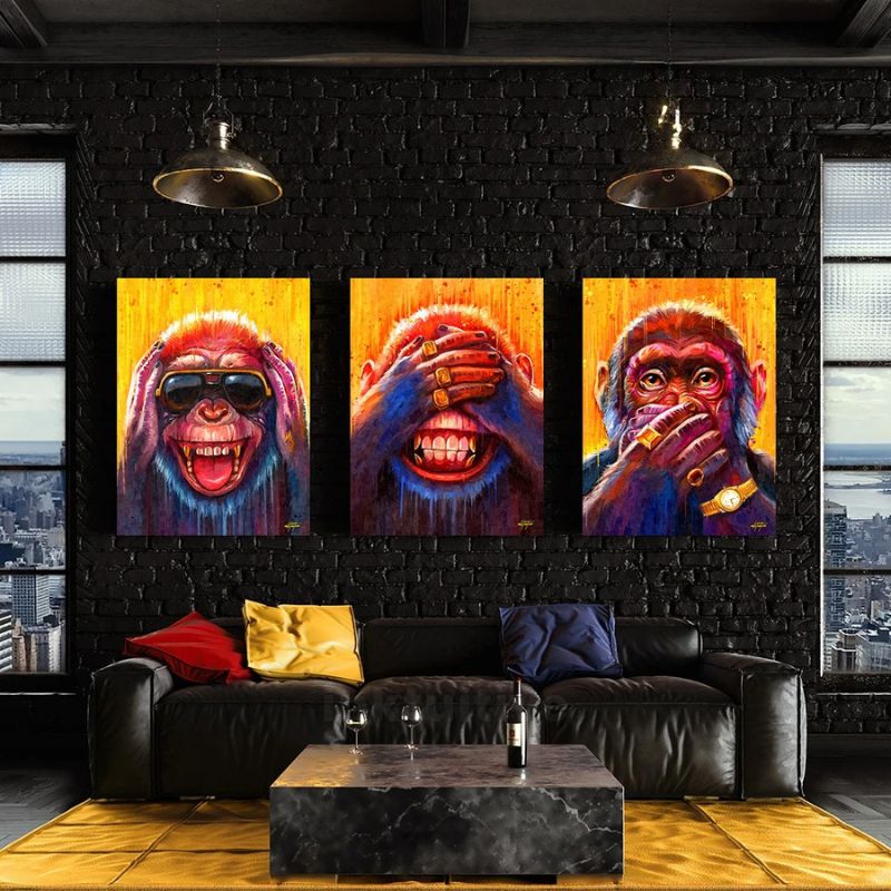 Tableau singe, cadre singe, peinture de singe, tableau singe couleur,  tableau singe pop art, tableau 3 singes de la sagesse, tableaux sur toile  singe coloré, tableau singe avec casque, tableau moderne singe