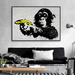 tableau singe qui tient banane banane cadre